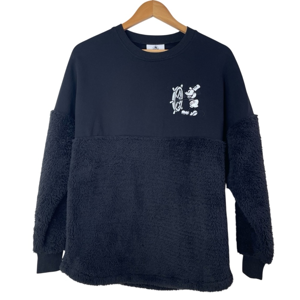 Disney Steamboat Willie Mickey Mouse Fuzzy Fleece Spirit Jersey Size XS in Black